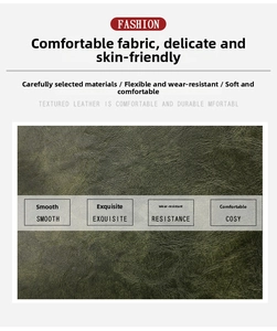 Close-up of dark green faux leather texture showing exquisite grain and smooth finish