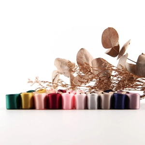 Set of ten colorful 1.5cm double-sided satin ribbons for elegant gift packaging