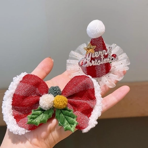 Set d'accessoires de Noël avec nœud en velours rouge et mini bonnet de Noël à paillettes