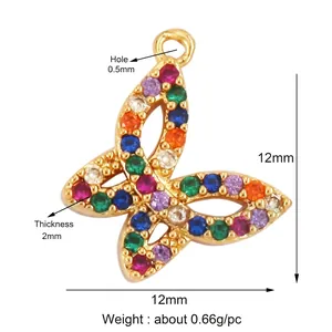 Colorful butterfly charm pendant with colorful cubic zirconia and gold plating