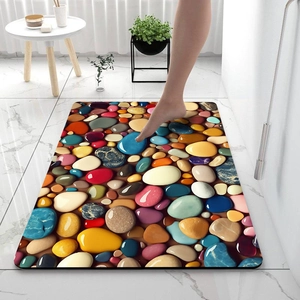 Macro detail of the 3D pebble pattern on the absorbent diatom mud non-slip bathroom mat