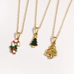 Weihnachts-Emaille-Halsketten mit Rentieren und Schneemännern an goldenen Ketten