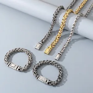 Men's Stainless Steel Necklace And Bracelet Woven Twisted Dragon Bone Chain Retro Hip Hop Jewelry Vintage Style
