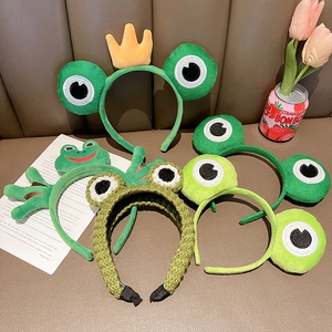 Cute green plush frog headbands for girls, multiple styles with knit and crown details