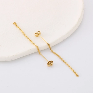 18K gold plated tassel drop earrings with long delicate chain and stud design