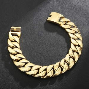 Classic hip hop gold chunky Cuban link chain bracelet for men with square clasp closure