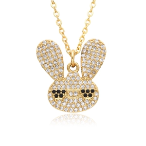 Golden bunny necklace with crystal-inlaid sunglasses pendant and polished chain