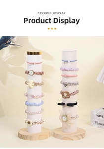 Velvet scrunchie display stand featuring pearl and bow elastic hair ties on props