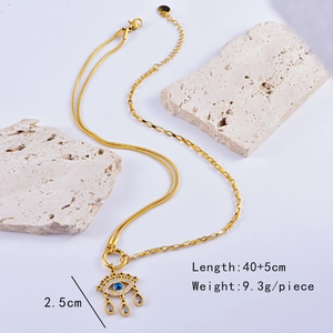 Detailed view of evil eye necklace dimensions showing 2.5cm pendant and 45cm length