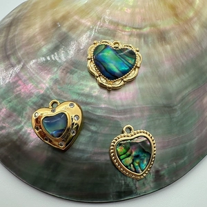 18K gold-plated heart-shaped abalone shell charms for DIY jewelry making sets