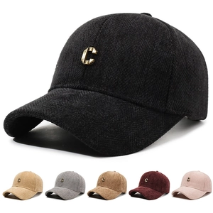Baseball Cap Herringbone Woolen Warm Adjustable Metal Letter C Decor Leisure Fashion Unisex Sun Hat