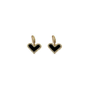 Vintage black heart drop earrings with cubic zirconia inlay on a clean white background