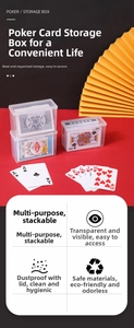 Stackable clear plastic storage box with secure snap lid for playing cards and game cards