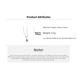 Detailed view of silver zircon gourd necklace showing 42.3cm length and 5.5cm extender chain