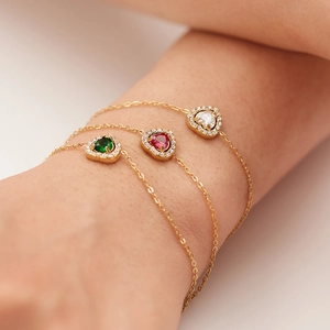 Heart Charm Bracelet Women 18K Gold Plated Stainless Steel Cubic Zirconia Emerald Ruby White Zircon Elegant INS Style