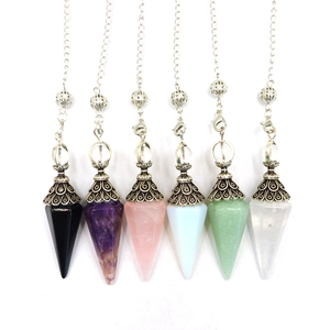 Natural Crystal Hexagonal Pendulum For Divination Dowsing Healing Stone Pointed Retro Alloy Metal Pendant