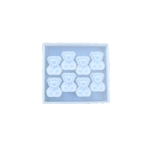 Translucent silicone mold with 8 bear-shaped cavities for DIY baking and resin crafts