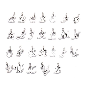 Set of 26 English alphabet pendants in bright silver finish for jewelry making