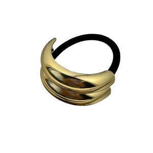 Minimalist double layer golden metal hair tie with high-elastic black rubber band