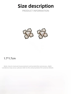 Detailed view of camellia pearl earrings showing 1.7x1.7cm size and alloy material