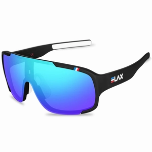 Matte black cycling sunglasses with blue purple gradient lens and UV400 protection