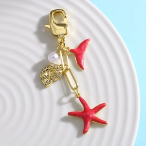 Goldener Seestern und Fischschwanz Anhänger mit Perlen und Muscheln für Taschen