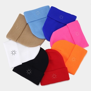 Winter knitted beanies with sun embroidery in multiple colors for men and women
