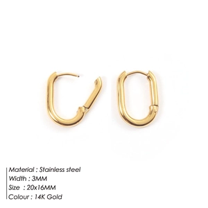 Polished 14K gold-plated stainless steel U-shaped hoop earrings 20x16mm for women