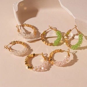 Boucles D'oreilles Créoles Épissées En Cristal Artificiel Cuivre Plaqué Or Couleur Bonbon Pour Femmes Tige En Argent