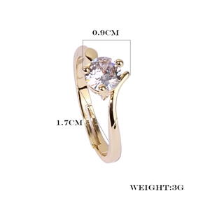 Detail view of gold ring with 0.9cm clear gemstone showing 1.7cm size and 3g weight