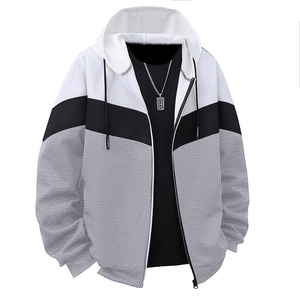 Felpa da uomo con cappuccio e zip, design patchwork a tre colori bianco nero grigio