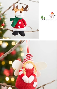 Detailed plush reindeer and angel hanging ornaments with knitted textures for Christmas decor