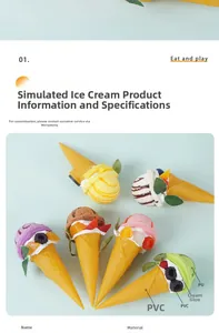 Vista dettagliata di finti coni gelato realistici con vari gusti e consistenze