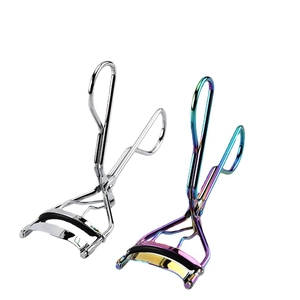 Set of two professional metal eyelash curlers in silver and rainbow chrome finishes