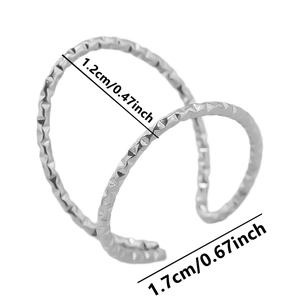 Detailed view of silver minimalist ring with size dimensions 1.2cm and 1.7cm indicated