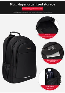 Detail view of large capacity business backpack with side mesh pockets and multi-compartments