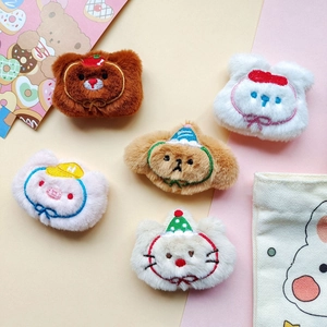 Set of five cute plush animal head accessories featuring bears and dogs with birthday hats