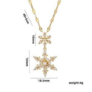 Gold snowflake pendant necklace with pearls and zircons, detailed dimensions 40+5cm