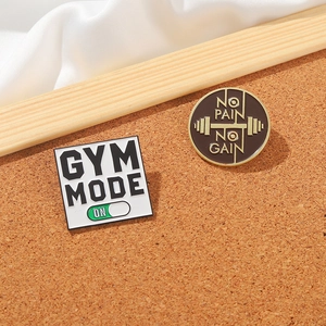 Creative Motivational Gym Enamel Pin Brooch For Fitness Enthusiasts Alloy No Pain No Gain And Gym Mode On Jewelry Accessory