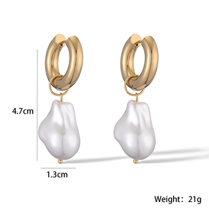 18K gold plated stainless steel irregular pearl drop earrings with size measurements