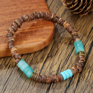 Bohemian herenarmband met donkerbruine kokosnoot kralen en turquoise stenen