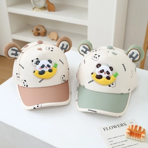Kids baseball cap with cute banana panda 3D applique and plush ears for 3-6 years