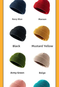 Matrix display of various colors for the ribbed knit beanie showing high-quality texture