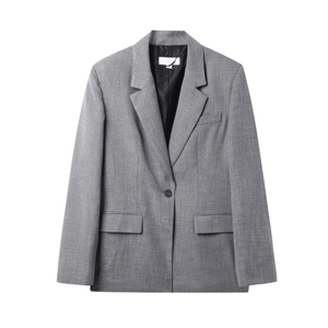 Women Blazer And Pleated Skirt Professional Long Sleeve Single Button Office Lady Elegant Grey Polyester Business Casual Outfits With Belt
