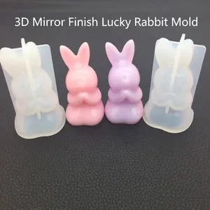 3D Blessing Rabbit Silicone Mold Mirror Surface Praying Bunny DIY Resin Craft Aromatherapy Gypsum Candle Soap Making Decor