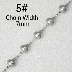 Macro detail of 7mm stainless steel hollow teardrop link chain for jewelry making