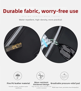 Water-resistant PU leather detail showing scratch resistance and breathable mesh padding