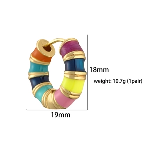 Rainbow enamel hoop earrings with colorful stripes, 18x19mm fashion vintage jewelry
