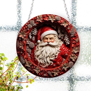 Weihnachtsmann Hängeornament Acryl Rund Relief Deko Anhänger Für Weihnachtsbaum Fenster Tür Haus Feiertag Dekor