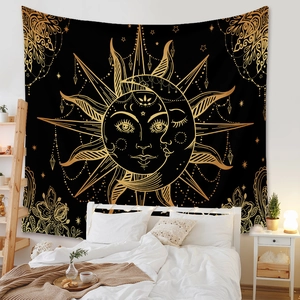 Bohemian Tapestry Wall Hanging Polyester Fabric Sun Moon Mandala Astrology Zodiac Occult Bedroom Living Room Decor